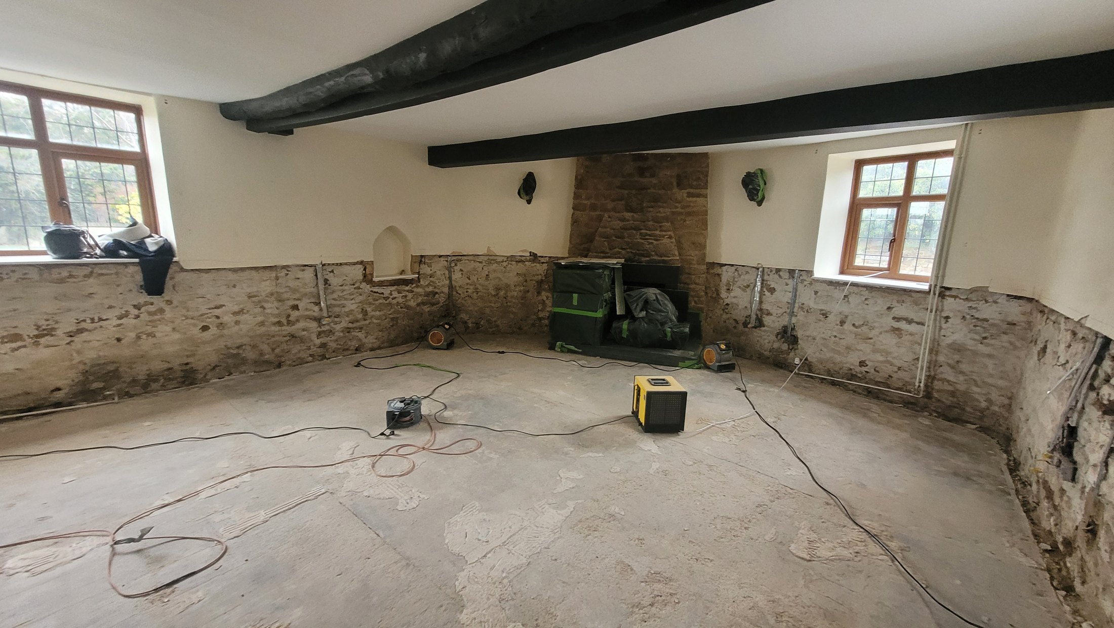 Room stripped back for drying and flood repairs