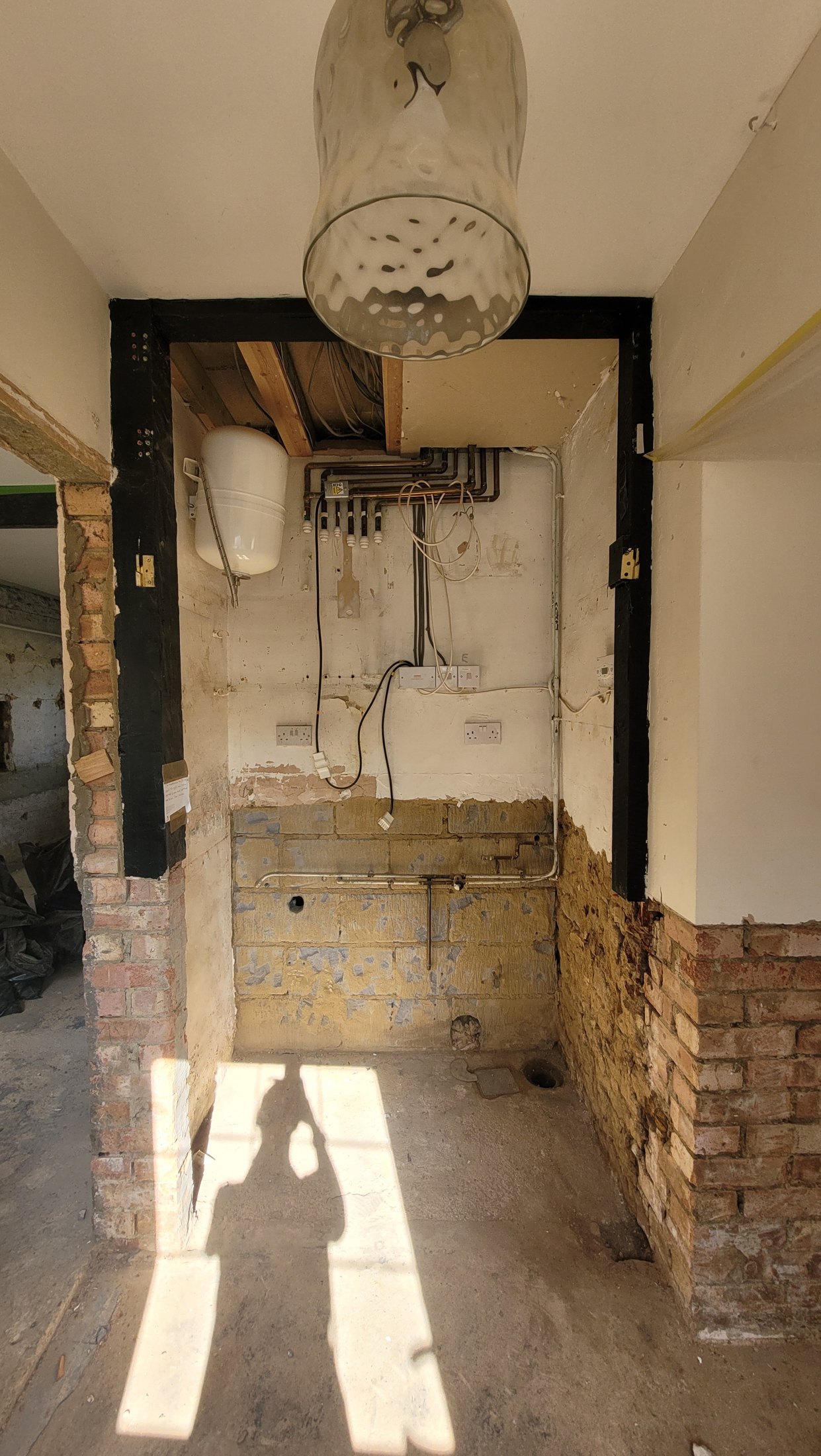 Interior undergoing rebuilding after flood damage